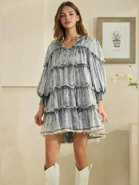 Oli & Hali Washed Gray Tiered Mini Dress